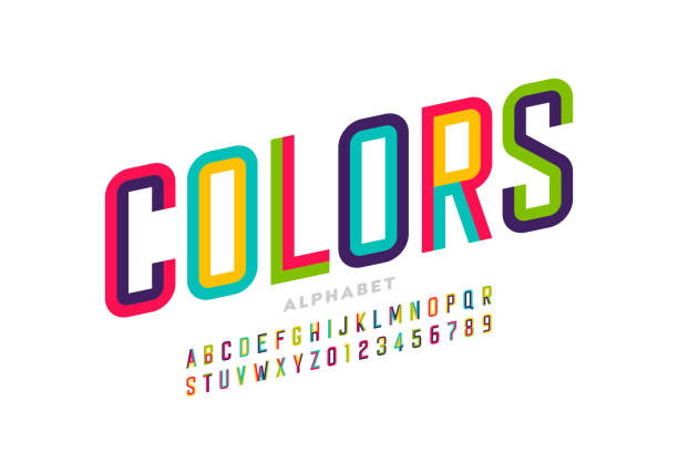 Modern style colorful font design, alphabet letters and numbers vector illustration