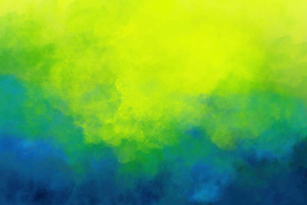 акварель фон кисть ударов - абстрактные яркие цвета желтый зеленый чирок синий - handpainted стоковые фото и изображения