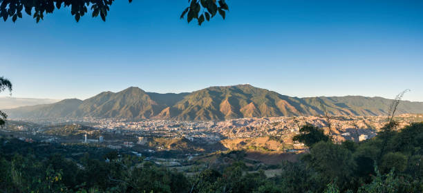 Panoramic aerial view of Caracas during a sunset stock photo