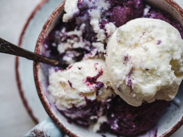 istock Bright, fruit ice cream on a vintage plate 1145652787