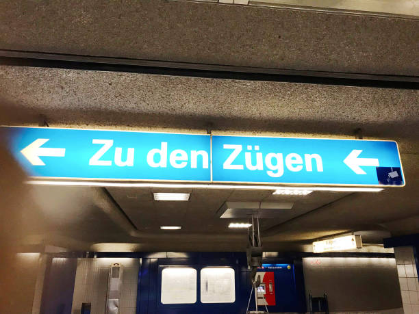 istock Directions to the train (platform). In German language 1145654644