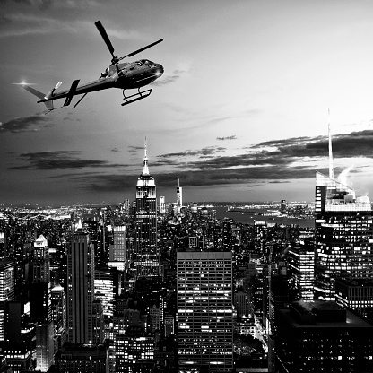 Helicopter flying over NYC.