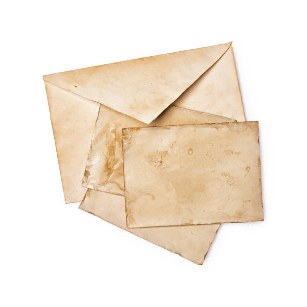 istock Mock up of empty old vintage yellowed cards and envelope 1145656088