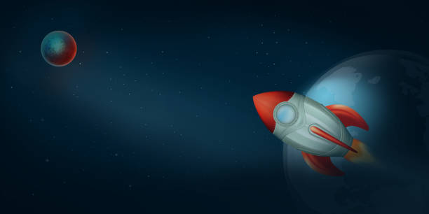 istock Rocket Flying Above The Earth - Mars Planet -  Business Startup Banner - Concept 1145660314