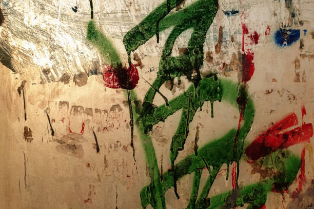 istock Abstract background. Window chaotically smeared with paint, illuminated by the sun. 1145661572
