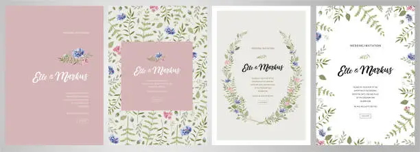 Vector illustration of Design greeting card \ wedding invitations, floral frames for your vintage posters and backgrounds with elements of meadow flowers and leaves