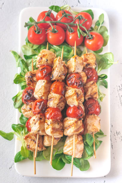 istock Grilled chicken skewers on the white plate 1145663361