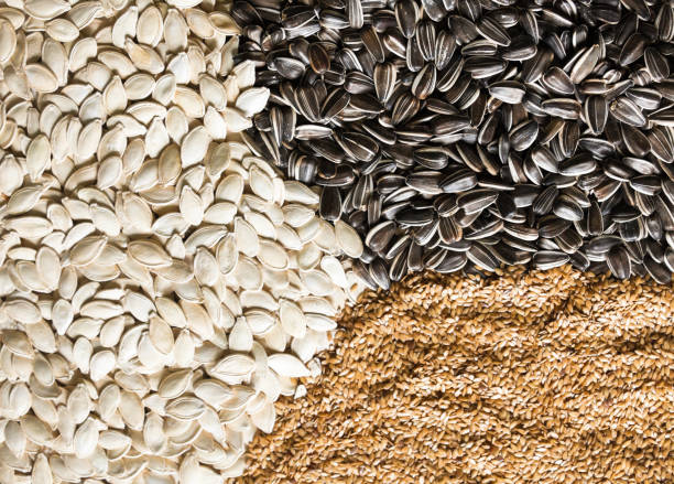 Sesame, sunflower and pumpkin seeds. Healthy eating. Food background.