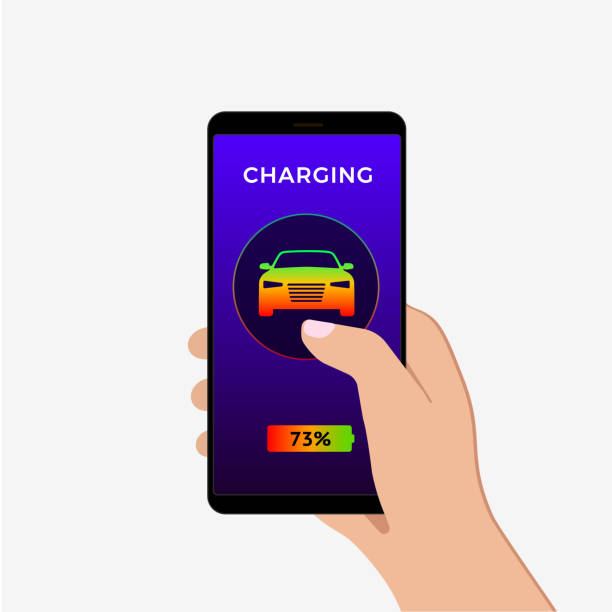 istock Smartphone in hand with information about charging status of your electric car. The battery charge of an electric vehicle in percent on the phone screen display. 1145664590