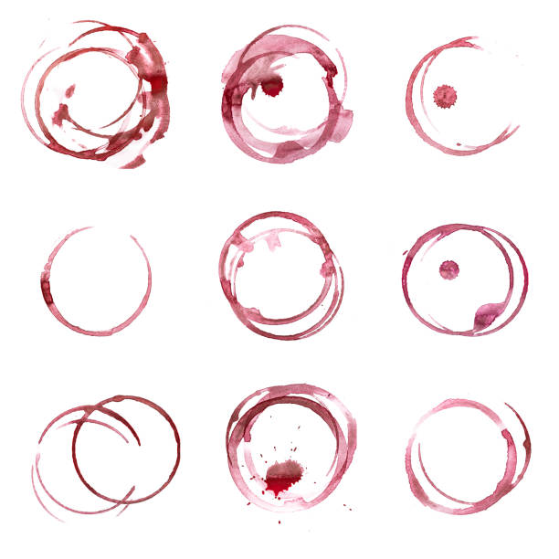 red wineglass stains collection - wineglass red wine wine liquid imagens e fotografias de stock