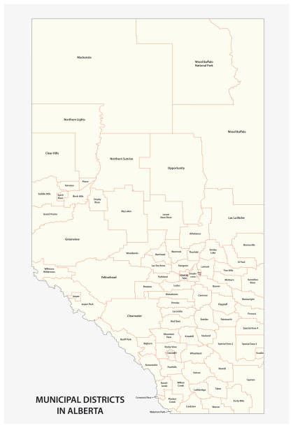 illustrations, cliparts, dessins animés et icônes de districts municipaux de l’alberta canada carte vectorielle - alberta map cartography canada