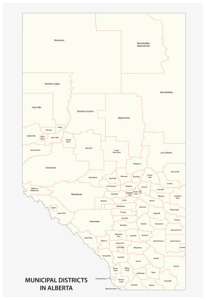 ilustrações de stock, clip art, desenhos animados e ícones de municipal districts in alberta canada vector map - alberta map canada cartography