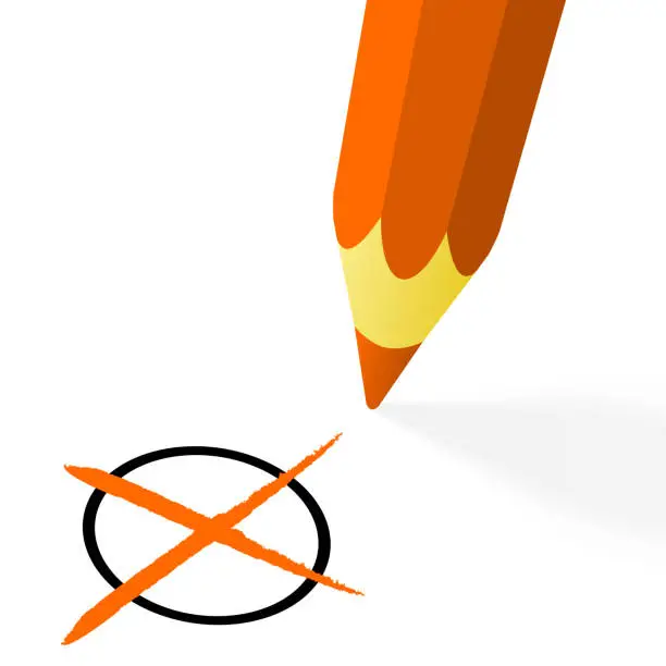 Vector illustration of orange pencil with cross