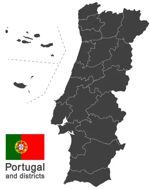 Vector illustration of Portugal and districts