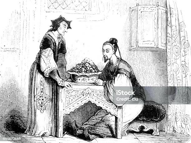 Two Men Talking At Table Stock Illustration - Download Image Now - 19th Century, 2019, Adult