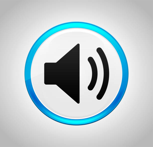 lautstärker-icon rundum blauer tastendruck - push button audio stock-grafiken, -clipart, -cartoons und -symbole