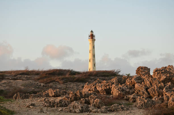 Towering California Lighthouse in Aruba stock photo