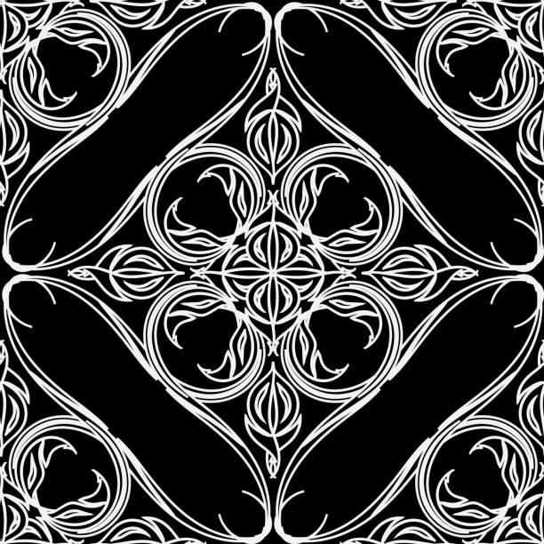 istock Black and white floral line art vector seamless pattern. Damask ornamental background. Vintage hand drawn arabesque ornament. Ethnic old style arabic flowers. Decorative elegant design. Ornate texture 1145675505