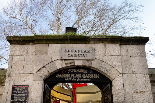 Beyazit, Istanbul / Turkey - 01/19/2019: The Entrance Gate of the Old Book Bazaar / Sahaflar Carsisi, Beyazit, Istanbul, Turkey.