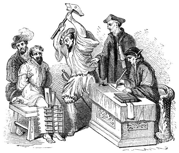 человек признаваясь под пытками boot - 16th столетие - пытать stock illustrations