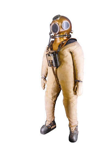 Vintage diver deep sea suit isolated on white