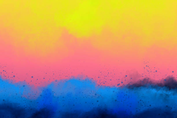 Watercolor Background - Abstract Ocean Scene with Tropical Sky