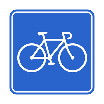 Bicycle parking sign. Simple bike icon on blue rectangle background. Isolated vector illustration.