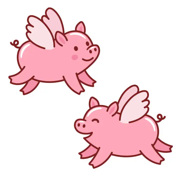 Vector illustration of Cute flying pigs