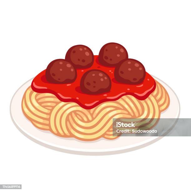 Ilustración de Spaghetti Con Albóndigas y más Vectores Libres de Derechos de Espagueti - Espagueti, Pasta, Albóndiga