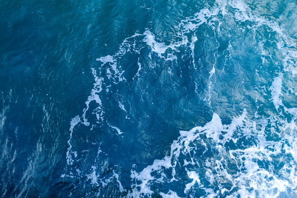 istock Blue sea water with waves and white foam.Top view 1145690391
