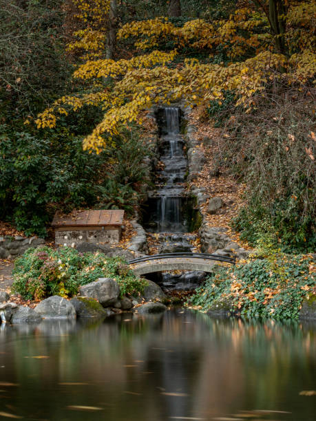 istock Artificial waterfall Lithia Park in the Autum 1145691304
