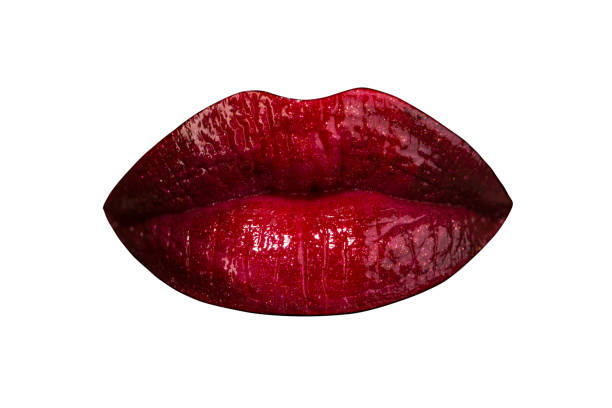 istock Female lips isolated on white background and colored with red lipstick. Red lip make up. Seductive lips with dark red lip gloss. Isolated woman lips with perfect make up. Sweet kiss from full lips 1145696900
