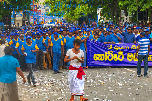 Galle, Sri Lanka - May 1, 2016: Procession on May Day demonstration in Galle, Sri Lanka