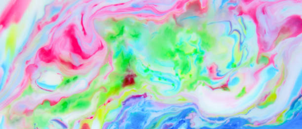 istock Fluid art. Multicolored abstract background on the liquid. Color pattern in the style of pop art. Multicolored fluid stains. Widescreen 1145706779