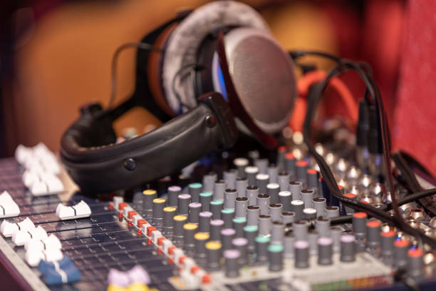 istock Headphone and sound mixer, sound studio equipment 1145713392
