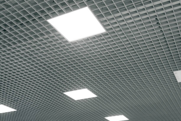 istock Grid structure of suspended ceiling. Contemporary interior design. 1145717333
