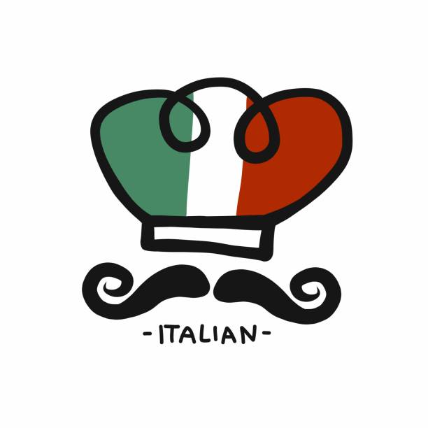 italienischer koch hand zeichnung logo design vektorillustration - italian culture stock-grafiken, -clipart, -cartoons und -symbole