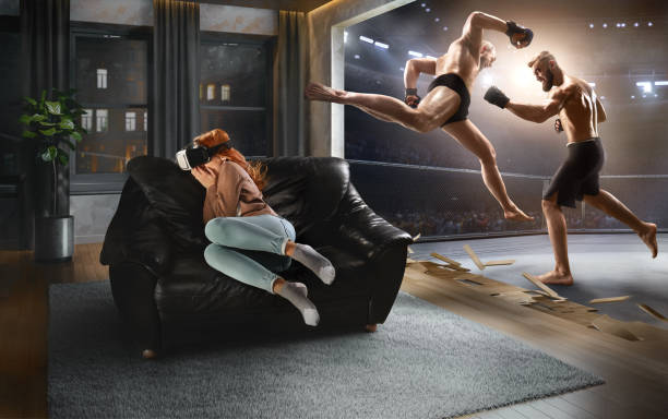 istock Woman in VR Glasses. Virtual Reality with Mixed Martial Arts 1145727625