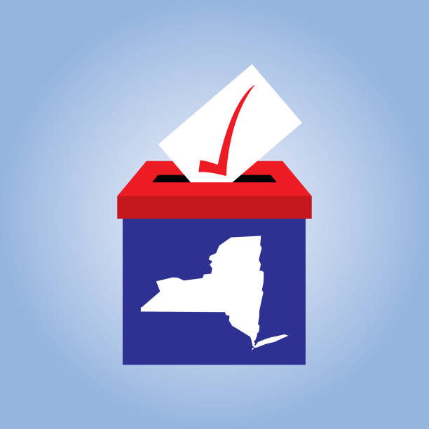 ilustraciones, imágenes clip art, dibujos animados e iconos de stock de el icono de la urna de nueva york - map usa election cartography