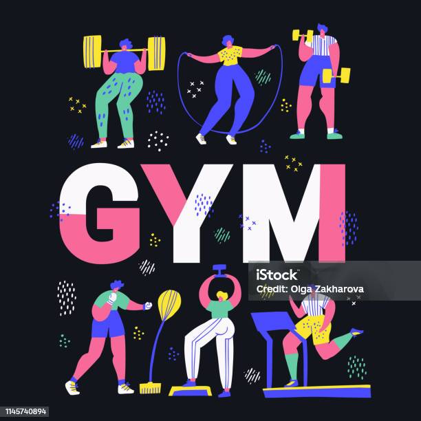 Gym Fitness Center Hand Drawn Word Concept Banner Stock Illustration - Download Image Now - Exercising, Gym, Health Club