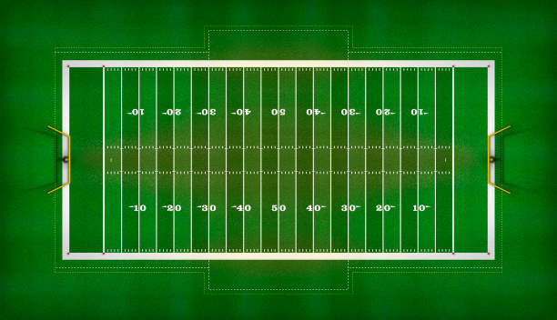 american football field top view – 3d-illustration - end zone stock-fotos und bilder