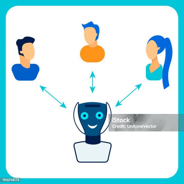 Human Robot Cooperation Flat Vector Illustration Stock Illustration - Download Image Now - Chatbot, Friendship, Adult