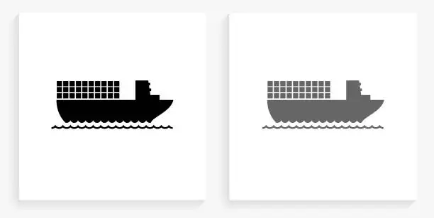 Vector illustration of Boat Shipping Black and White Square Icon