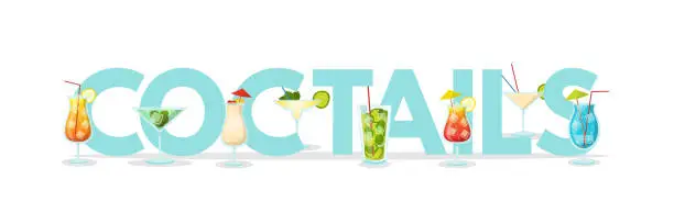 Vector illustration of Cocktails word concept flat vector banner