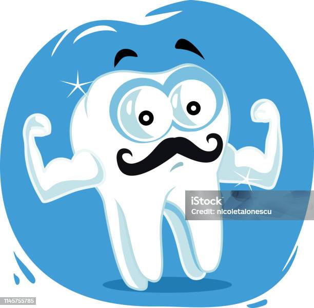 Strong Healthy Tooth Vector Cartoon Stock Illustration - Download Image Now - Logo, Arm, Authority