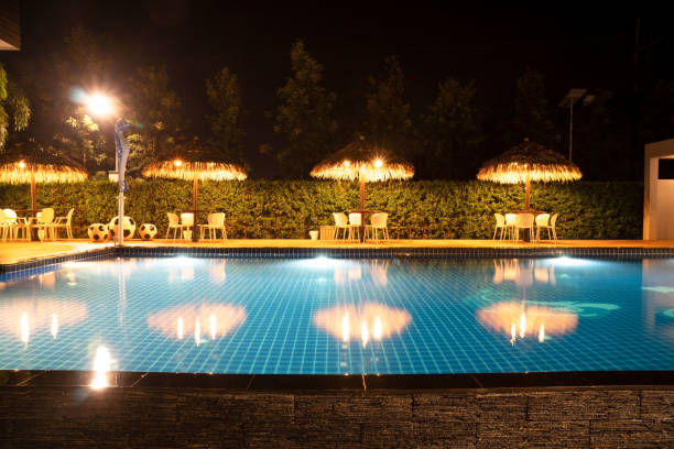 istock Beautiful blue water at night ,swimming pool for background 1145756324