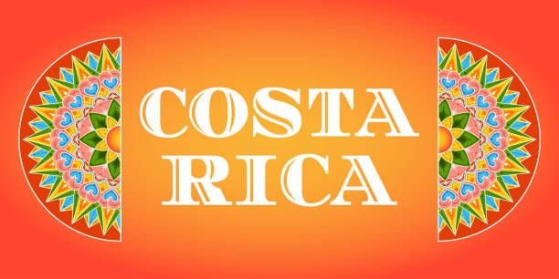 코스타리카 일러스트 벡터 세로 배너 템플릿입니다. 커피 황소 손수레 장식 바퀴에서 전통적인 장식 무늬 디자인. - costa rica stock illustrations