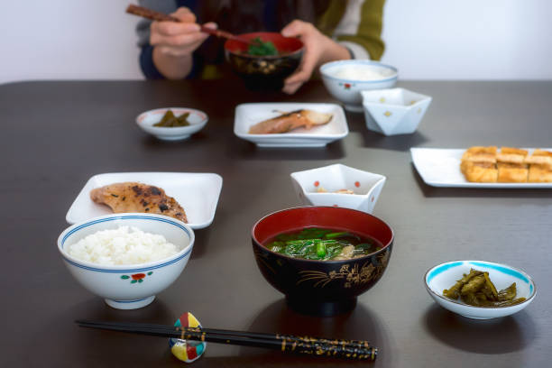 istock Lunch in Yamagata with fish, soup and rice. 1145760887