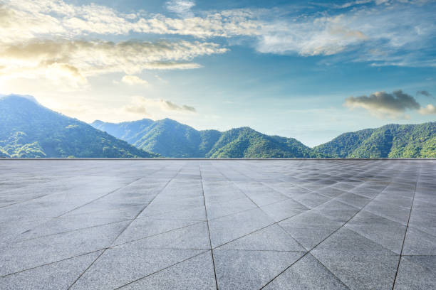 istock Empty floor and green mountain natural landscape 1145761008