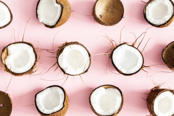 istock Summer composition. Coconut pattern on pastel pink background. Summer concept. Flat lay, top view 1145765631